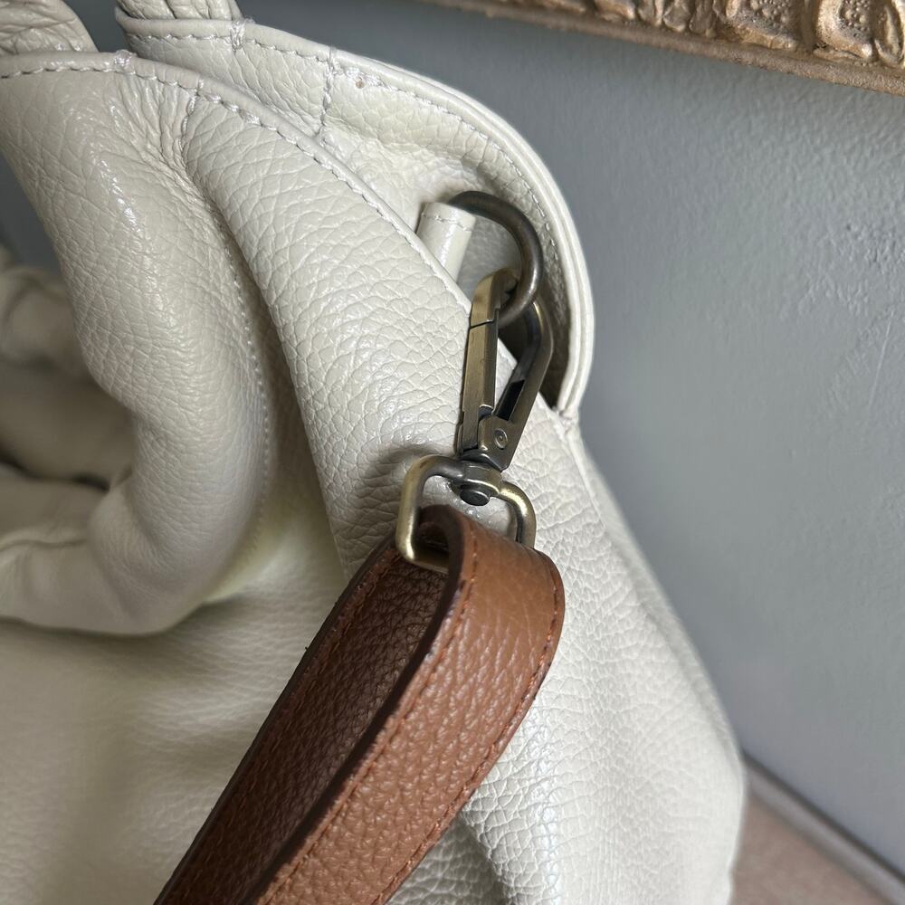 Sundance White Leather Handbag, Ruched Handle, made in Italy - Picture 3 of 11